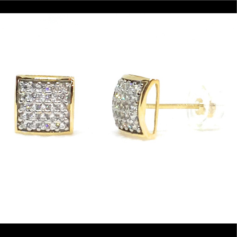 14k Solid Gold Square Micro Pave C Z Stud Earrings